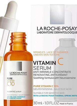 Сироватка-антиоксидант із вітаміном c проти зморщок la roche-posay pure vitamin c10, 30 ml