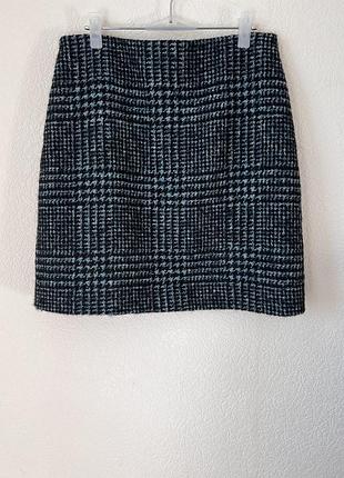 Чорна/тіфані шерстяна+мохерова міні спідниця в клітинку/гусячу лапку hallhuber