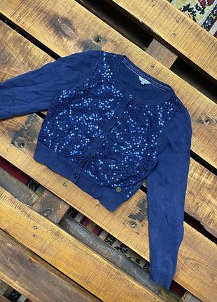 Дитяча бавовняна кофта (кардиган) з паєтками jasper conran (джаспер конран 7-8 років 122-128 см ідеал оригінал синя)