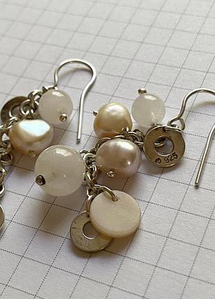 925 срібло срібні сережки з натуральними перлинами і камінням