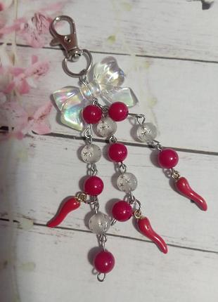 Брелок с персиками,брелок из бусин, брелок к сумке рюкзака к ключам