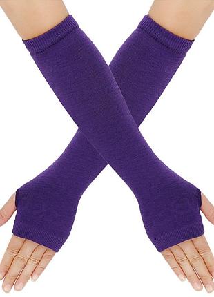 Митенки бавовняні фіолетові 6439 30см нарукавники по лікоть бузкові