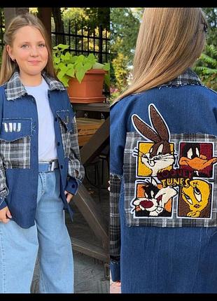 Рубашка для девочки джинсовая 128-164см