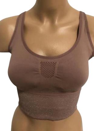 Спортивний топ бюстгалтер для спорту та йоги domyos long dynamic роз.s пастельно-шоколадного кольору