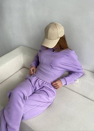 Распродажа 🏷 плотный прогулочный костюм комплект приталенный свитшот и прямые брюки на резинке с карманами