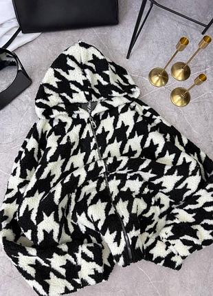 Тепла зіпка кофта тедді худі в актуальному принті