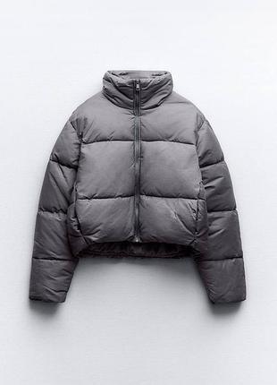 Курточка пуфер серая с эффектом вываривания zara