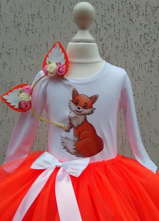Костюм лисички платье лисы оранжевая юбка с фатина футболка3 фото