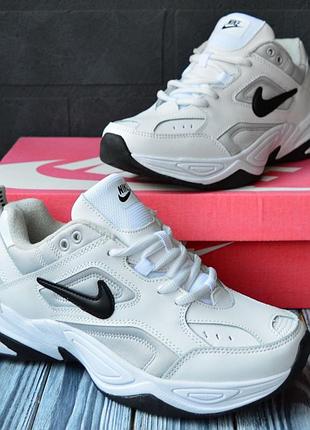 Кроссовки кеды зимние осенние nike m2 tekno белые с серым кожаные термо теплые на флисе отличное качество