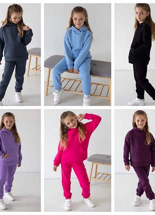 Зимовий теплий костюм на флісі для дівчаток, спортивний костюм худі та штани джогери, костюм тринитка з начосом