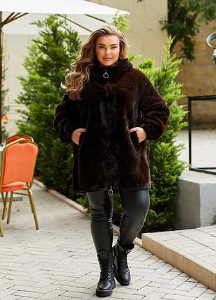 Коричнева шуба норка шоколадна шуба еко норка норкова шуба шоколад коричнева шуба