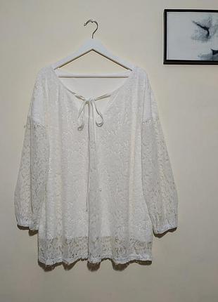 Новая белая кружевная кофта, туника большого размера, батал.