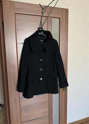 Стильное шерстяное элегантное чёрное пальто пиджак s h&m