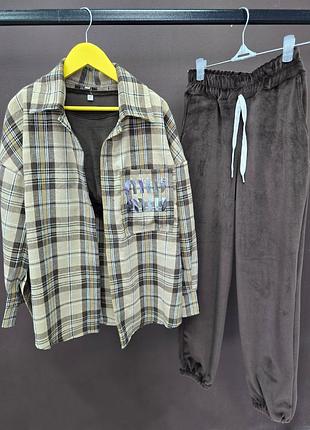 Костюм тройка для девочки, рубашка топ и джоггеры