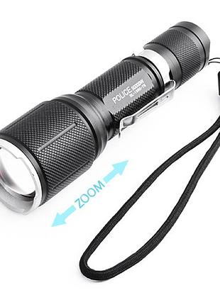 Фонарь police 1860-t6, 1x18650, zoom, зу 220v/12v, box