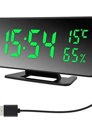 Часы сетевые vst-888y-4, зеленые, температура, влажность, usb