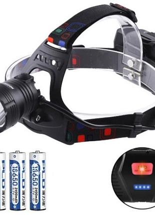 Фонарь налобный xq-218-hp50, power bank, 3x18650, signal light, индикация заряда, зу microusb, box