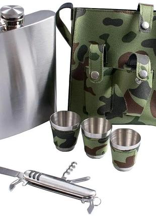 Набор в комуфляжном чехле фляга, рюмки, нож (pt18-2)
