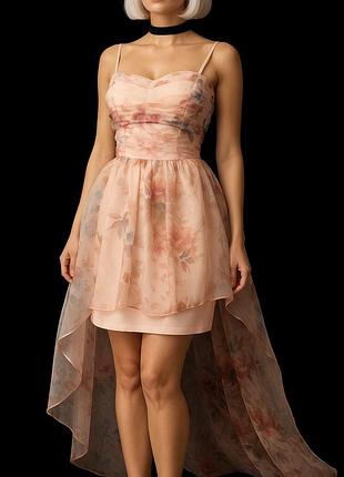 Rinascimento платье миди с асимметричным шлейфом и цветочным принтом, розово-пудровое, италия, размер xl