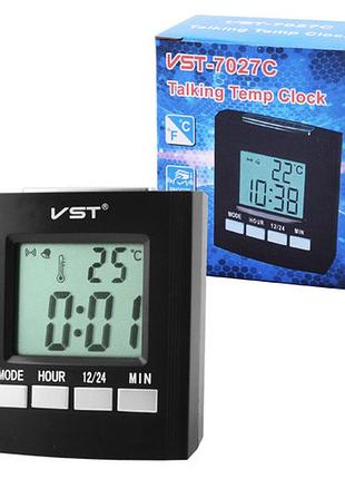 Годинник електронний, що говорить vst-7027с, температура. від батарейок типу аа.