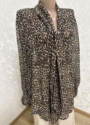 Шифононова блуза в леопардовий принт з галстуком