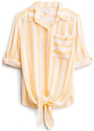Легка сорочка із зав'язкою спереду в жовту білу смужку vixbe