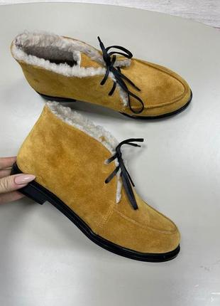 Зимние лоферы ботинки из натуральной замш кожи