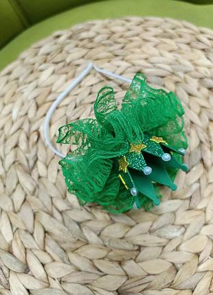 Обруч на голову ручной работый зеленый с короной для принцессы