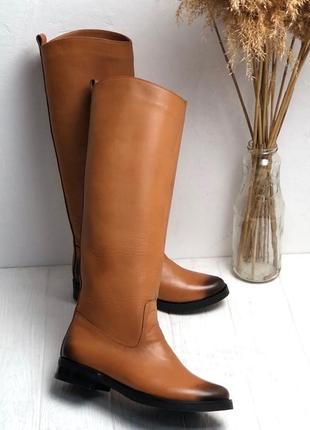 Сапоги кожаные коричневые рыжие, с ручной работой потертостями