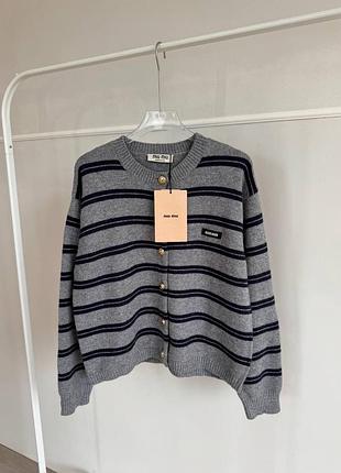 Кардиган міу кофта на ґудзиках у смужку сіро чорний