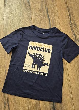 H&m футболка для хлопчика з динозавром синя, р. 116