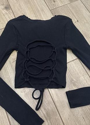 Топ в рубчик з шнурівкою відкритою спиною з довгим рукавом хс-с