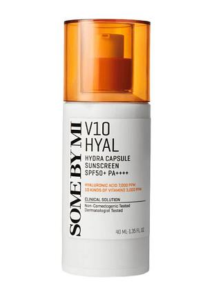 Зволожуючий сонцезахисний крем для обличчя some by mi v10 hyal hydra capsule sunscreen spf50+ pa++++