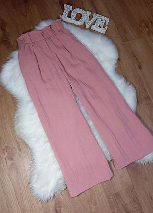 Летние легкие брюки палаццо цвет пудра на 10-11 лет