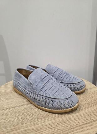 Детские замшевые мокасины голубого цвета лоферы размер 34.5 стелька 21.5 см