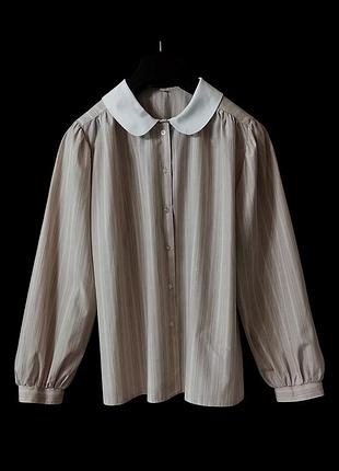 Блуза з білим круглим коміром рукав буф сорочка жіноча з білим комірцем