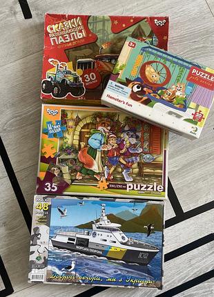 Набір пазлів 30 деталей машинки корабель тваринки казки
