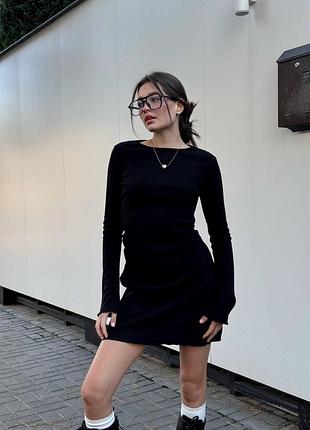 2🌈жіноча коротка міні сукня з рукавами ангора рубчик біла чорна
