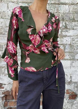 Блузка женская topshop с поясом и цветочным принтом