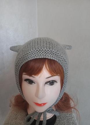 Шапка з вушками котошапка чепчик з вушками (мод38)