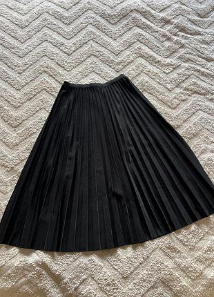 Чорна спідниця пліссе, міді спідниця вінтажна
