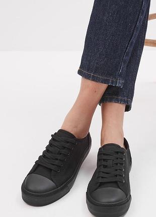 Кеды черные женские на плоской подошве полностью черные текстиль next кроссовки