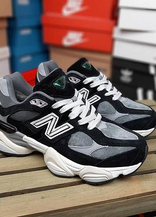Женские зимние кроссовки new balance 9060 winter black grey fur New belанс черного с серым цветами мех