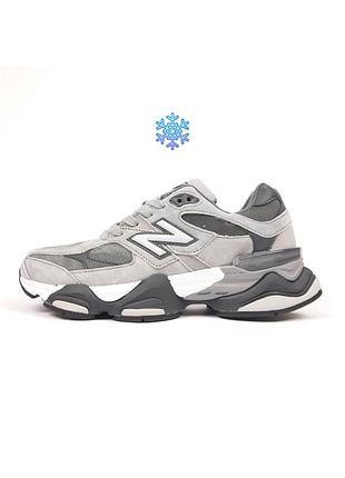 Мужские зимние кроссовки new balance 9060 winter grey fur консульт серого цвета мех