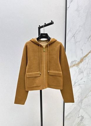 Двусторонняя куртка худи кофта на застежке коричневая теплая с капюшоном шерстяная