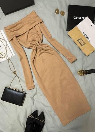 Тепла жіноча сукня ангора з відкритими плечима