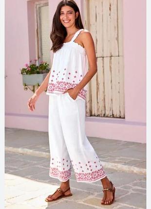 Брюки лен с вышивкой