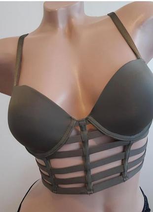 Хаки бюст корсет с резинками зеленый бюстгальтер на резинках топ