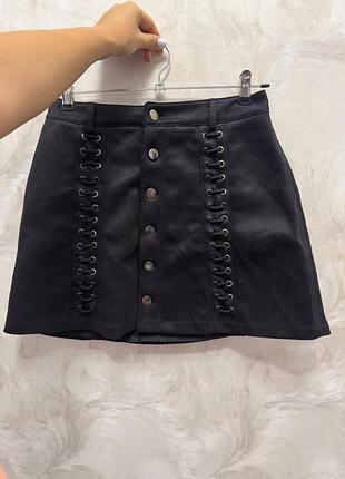 Юбка трапеция на пуговицах м  замшевая
