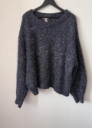 Чорний/синій/металік нарядний люрекс светр травка h&m